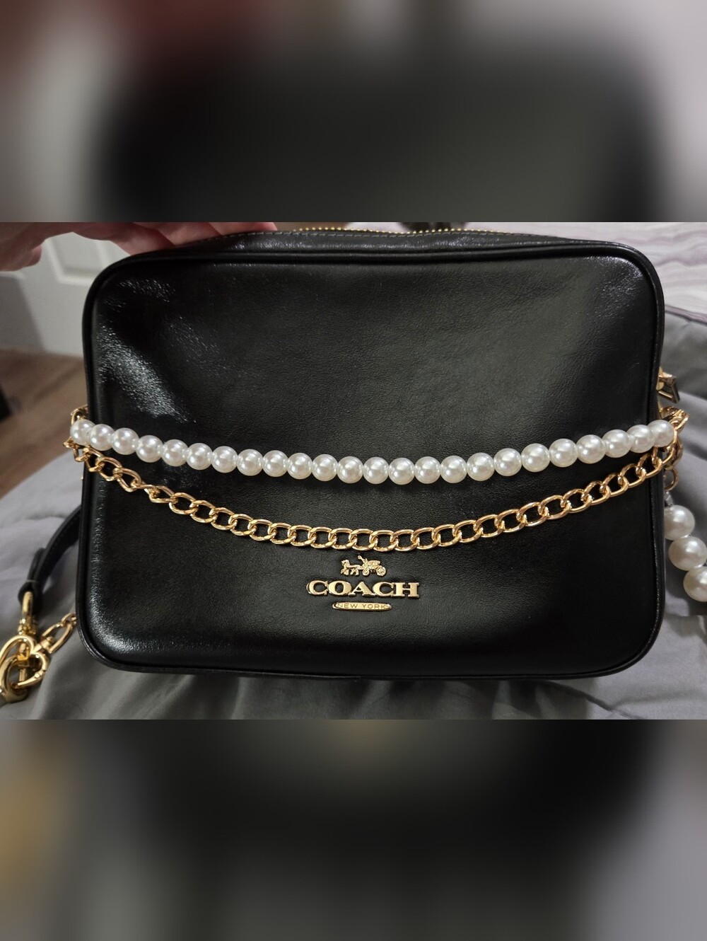 COACH Carey Black Leather Crossbody Bag with Wristlet